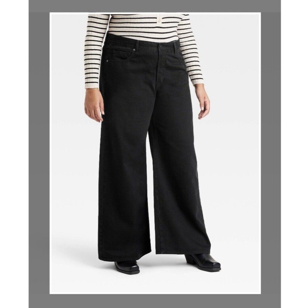 Universal Thread Women's Mid Rise Super Wide Leg Jeans Size 17 Regular Black